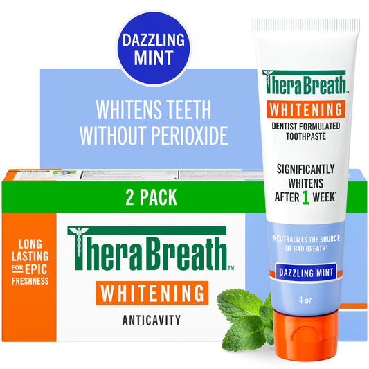 TheraBreath Whitening Toothpaste, Peroxide-Free & Anticavity, Dazzling Mint, 4 oz, 2-Pack